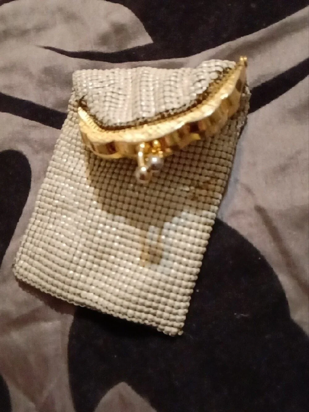Beaded Evening Clutch - Light Gray with Gold Frame